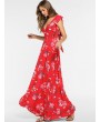  Boho Floral Backless Ruffled Dress - Red M