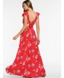  Boho Floral Backless Ruffled Dress - Red M