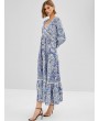  Flounce Maxi Printed Long Sleeve Dress - Day Sky Blue M