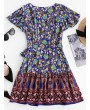  V Neck Floral Print Wrap Dress - Ocean Blue S