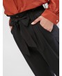 Belted High Waisted Straight Pants - Black S
