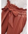  High Waisted Wide Leg Belted Paperbag Pants - Chestnut Red Xl