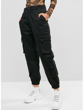 Pockets Solid Color Jogger Pants - Black M