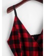 Belted Plaid Faux Surplice Cami Romper - Red Wine M