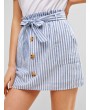  Belted Buttoned Stripes Mini Skirt - Light Blue M