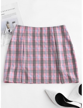 Slits Plaid Mini A Line Skirt - Multi S