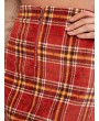  Plaid Corduroy Pull Ring Zip Mini Skirt - Chestnut Red S