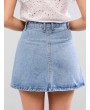 A Line Zip Fly Short Denim Skirt - Denim Blue S