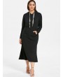  Plus Size Hooded Slit Pocket Dress - Black 3x