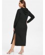  Plus Size Hooded Slit Pocket Dress - Black 3x