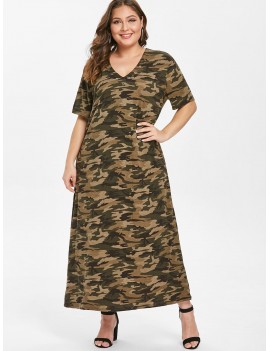 Grommets Camo Plus Size T-shirt Dress - Acu Camouflage 3x