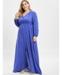  Plus Size Plunge Slit Maxi Dress - Blueberry Blue 3x