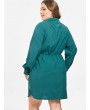  Plunge Plus Size Long Sleeve Dress - Greenish Blue 3x