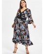  Floral Plus Size Flare Sleeve Flounce Dress - Black 3x