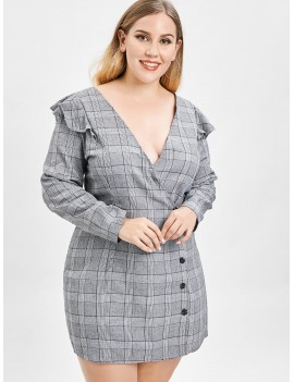  Plus Size Plaid Dress With Ruffles - Gray 2x