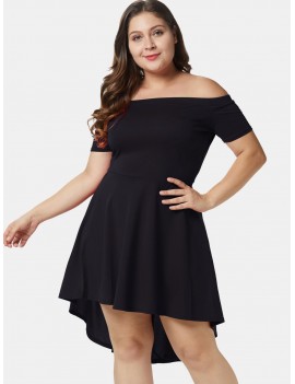 Off Shoulder Plus Size A Line Asymmetric Dress - Black L