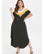 Plus Size Ankle Length Color Block Dress - Black 2x