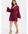  Plus Size Tie Front Mini Dress - Red Wine 4x