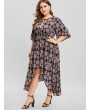  Split Sleeve High Low Plus Size Print Dress - Black 2x