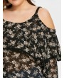 Plus Size Floral Cold Shoulder Blouse - Black 4xl