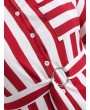 Plus Size Striped High Low Belted Shirt - Red 1x