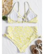 Plus Size Knot High Waisted Swimwear - Yellow 3x