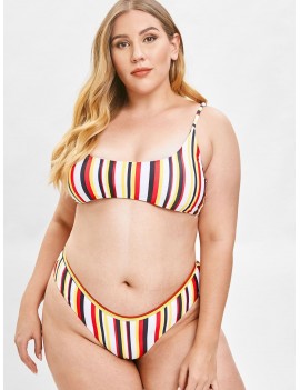  Colorful Striped Plus Size Swimwear Set - Multi 1x