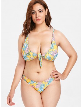  Plus Size Knotted Flower Swimwear Set - Bright Yellow 2x
