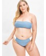  Color Block Bandeau Plus Size Swimwear Set - Blue Koi L