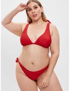  Tied High Leg Plus Size Swimwear Set - Red L