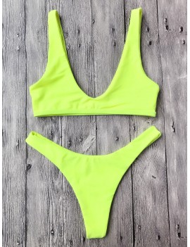 High Cut Neon Swimwear Set - Neon Yellow S