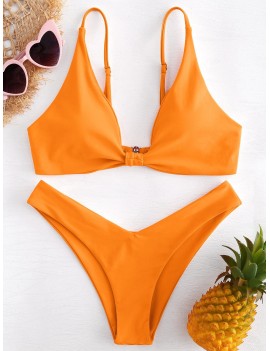 High Leg Knot Swimwear Set - Orange L