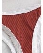  Buckled Contrast Piping Textured Ribbed Swimwear Swimsuit - Sepia S