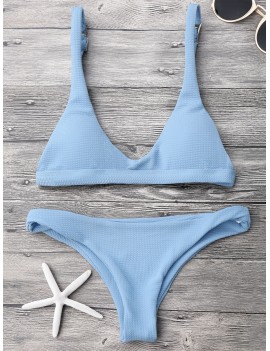 Low Waisted Padded Scoop Swimwear Set - Light Blue M