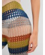 Drawstring Multi-striped Bootcut Crochet Pants - Multi-a L