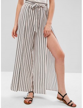  Striped Knotted Wide Leg Overlap Pants - Multi-a S