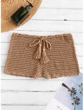 Drawstring Crochet Shorts - Light Khaki S