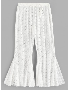 Flare Bottom Sheer Lace Beach Pants - White Xl