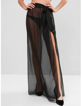 Sheer Tie Maxi Wrap Skirt - Black