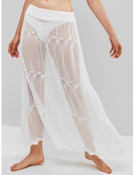 Hollow Out Crochet Scalloped Beach Skirt - White