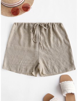 Drawstring Semi-sheer Beach Cover Up Shorts - Light Khaki