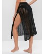 Drawstring High Slit Crochet Skirt - Black