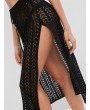 Drawstring High Slit Crochet Skirt - Black