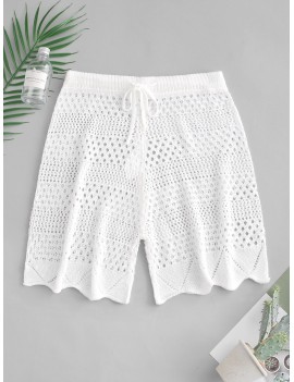 Drawstring See Thru Crochet Shorts - White S