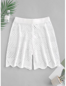 Drawstring See Thru Crochet Shorts - White S
