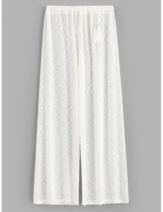 Sheer Lace Wide Leg Beach Pants - White M