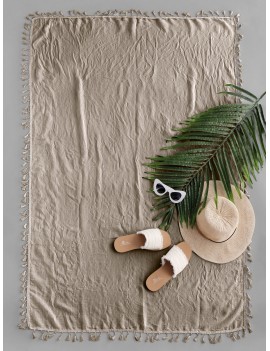 Semi-sheer Rectangle Tassel Sunbath Beach Throw Cover - Light Khaki