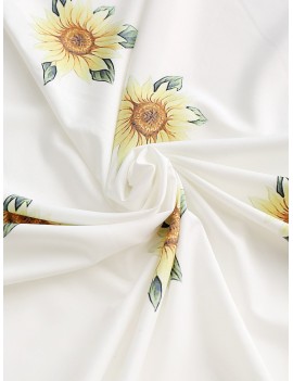  Sunflower Round Beach Throw - White