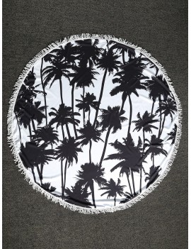 Palm Tree Round Beach Throw - White And Black